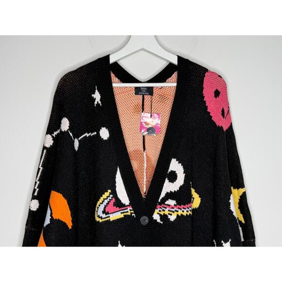 Dressed in Lala Outerspace Oversized Cardigan Sweater Black Multi Women L/XL NWT - Picture 4 of 12